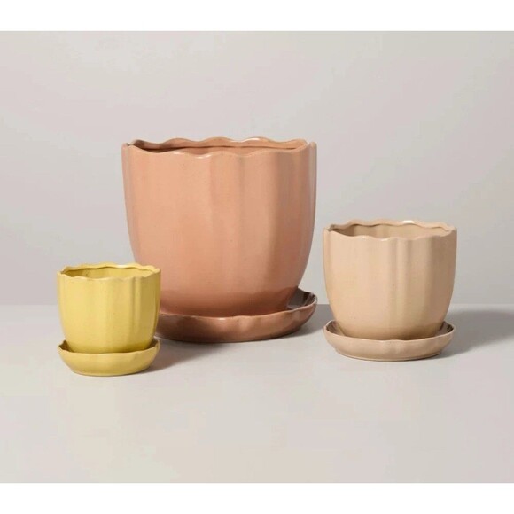 9.5" Scalloped Edge Stoneware Planter Pot Saucer Rust - Hearth & Hand Magnolia - Picture 4 of 7